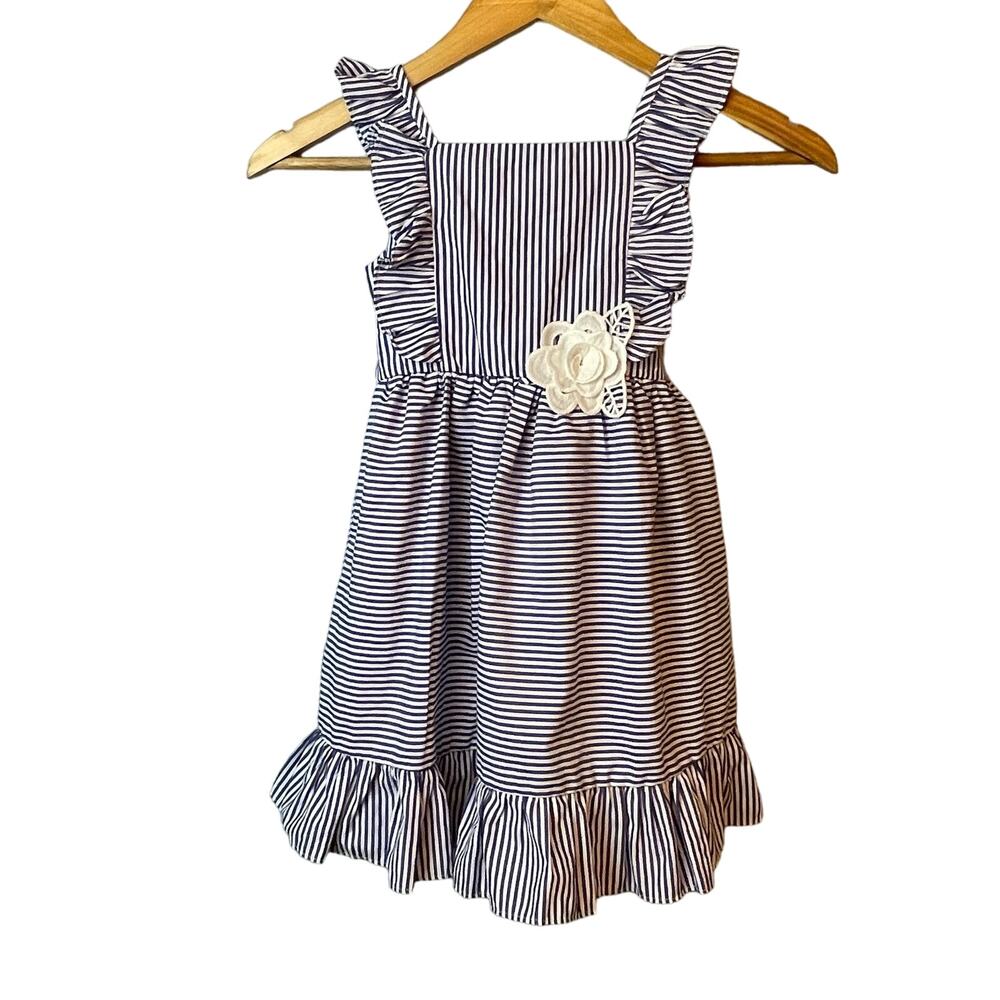 Rare Editions Dress Easter Special Occasion Dress Stripe Ruffle Trim Sleeveless
